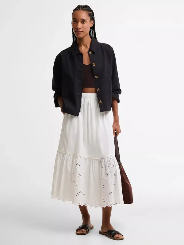 Barbour Avebury Cotton Midi Skirt, White