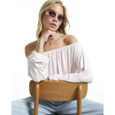 Pink Ruched Bandeau Long Sleeve Top