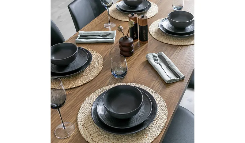 Habitat Textured Ripple 12 Piece Stoneware Dinner Set- Black