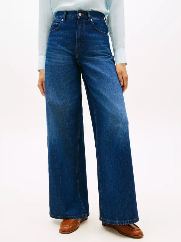 Tommy Hilfiger High Rise Wide Leg Jeans, Dark Blue