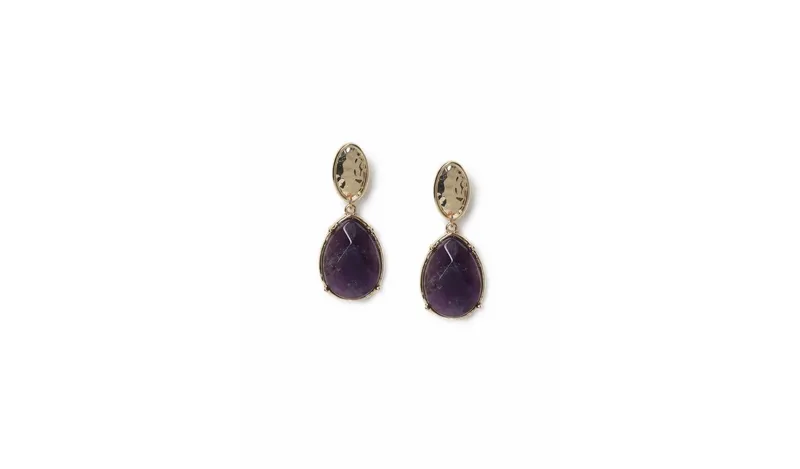 Freedom Purple Stone Gold Tone Drop Earrings