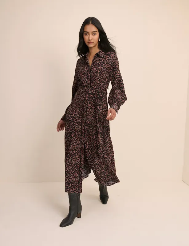Nobody's Child Animal Print Tie Waist Midaxi Shirt Dress