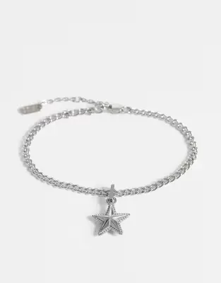 waterproof stainless steel star drop pendant chain bracelet in silver