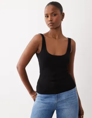 cotton blend knitted scoop neck cami in black