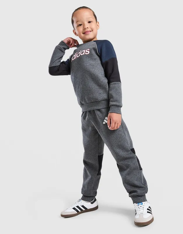 adidas Linear Colour Block Crew Tracksuit Children