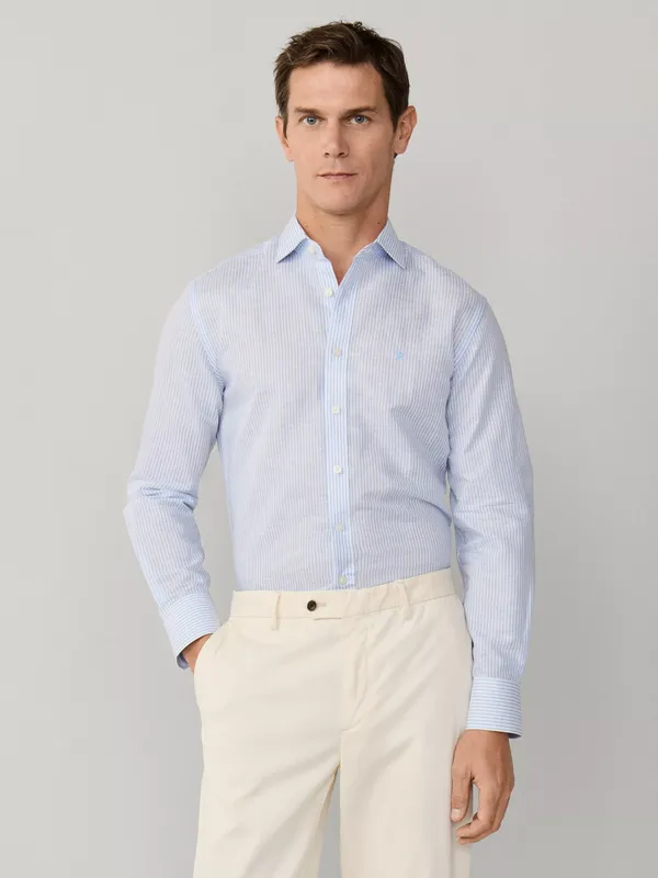 Hackett London Tailored Fit Stripe Linen Rich Shirt