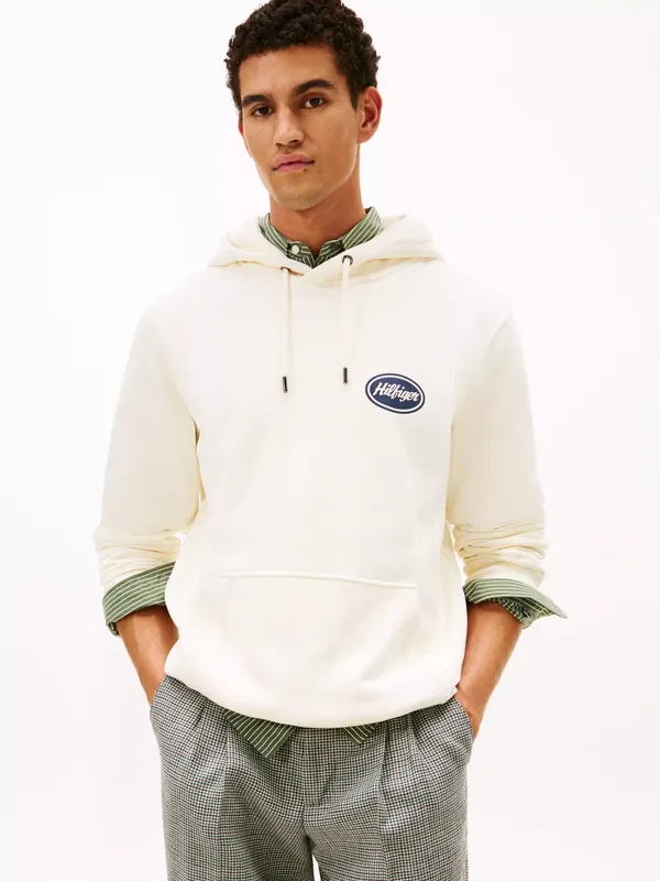 Tommy Hilfiger Cotton Service Station Logo Hoodie, Ivory Petal