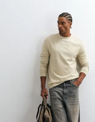 breatheMAX heavyweight long sleeve t-shirt in stone cotton blend