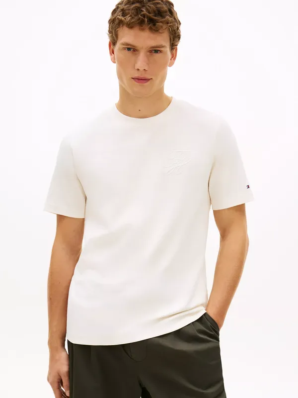 Tommy Hilfiger Cotton Regular Fit Short Sleeve Tonal Logo T-Shirt, Beige