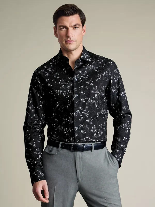 Charles Tyrwhitt Floral Print Non-Iron Stretch Cotton Poplin Slim Fit Shirt, Black/Multi