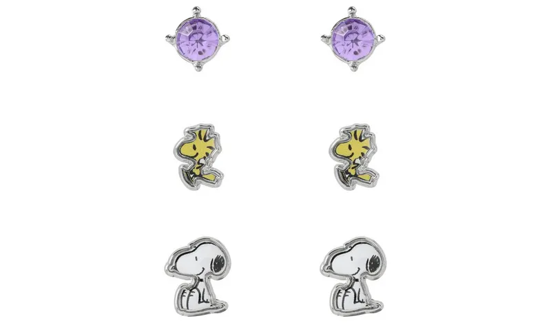 Peanuts Official Snoopy Stud Earrings - Pack of 3