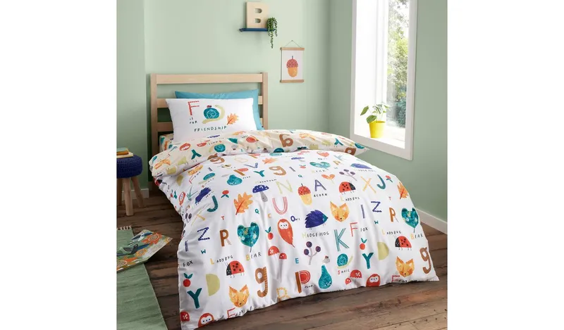 RHS Woodland Alphabet White Kids Bedding Set - Single