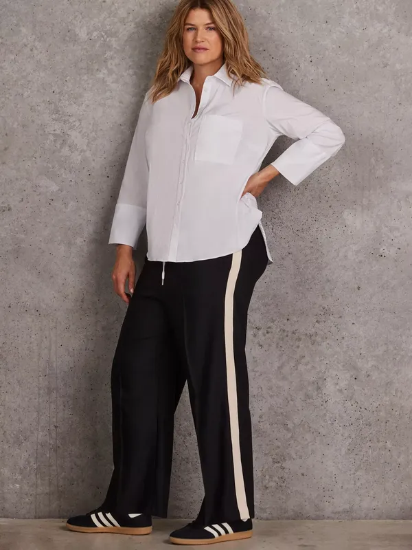 Live Unlimited Curve Grosgrain Stripe Wide Leg Trousers, Black