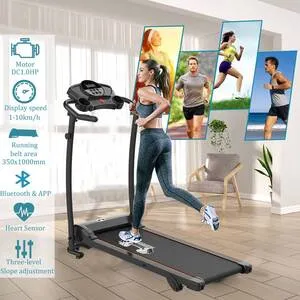 FIT4YOU Folding Electric Treadmill Walking Pad Treadmill for Home,With Handlebar, Bluetooth, Portable Running Machine for Apartments & Office Use - Black