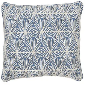 Blue & white Cord embroidery Cotton effect Indoor Cushion (L)50cm (W)45cm