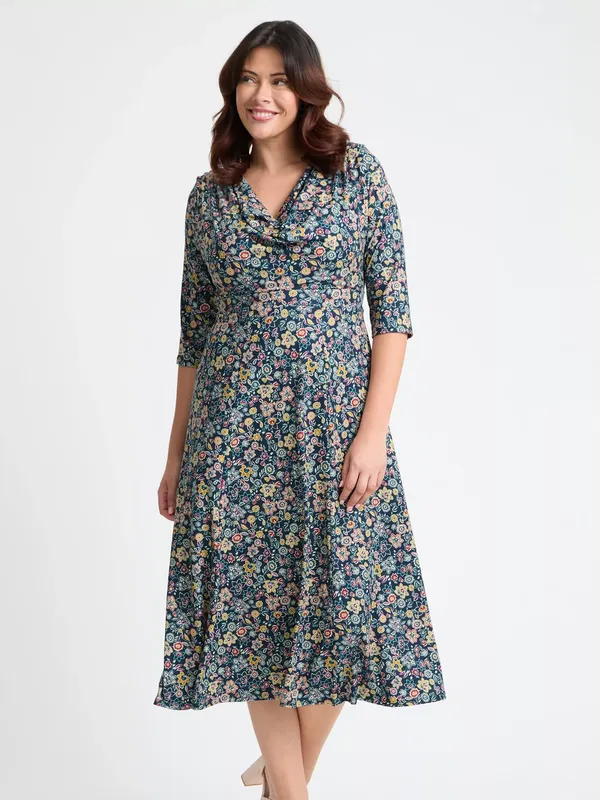 Scarlett & Jo Floral Cowl Neck Jersey Midi Dress