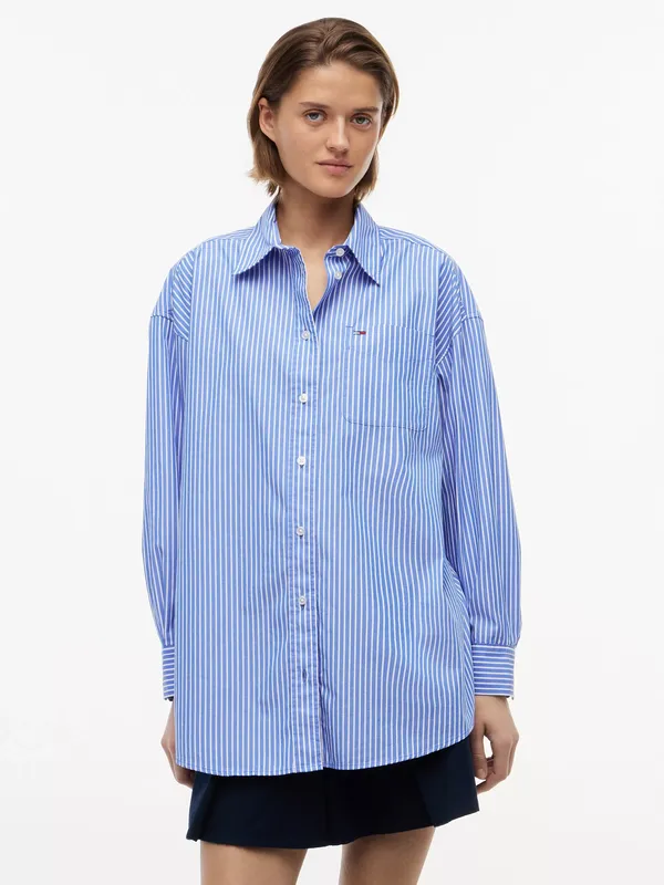 Tommy Hilfiger Striped Oversized Fit Poplin Shirt, Blue