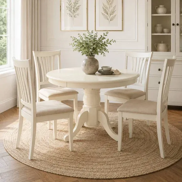 Stanmore 4-6 Seater Round Extendable Dining Table, Off White