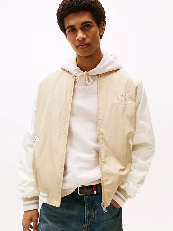 Tommy Hilfiger Tommy Jeans Graphic Bomber Jacket, Silt/Ancient White