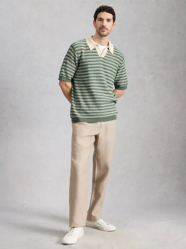 White Stuff Thame Cotton Blend Short Sleeve Polo Shirt, Green