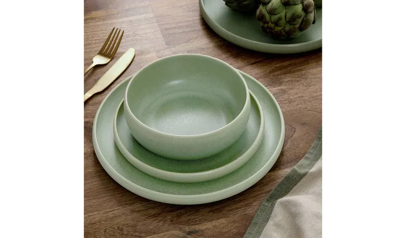 Habitat 12 Piece Reactive Stoneware Dinner Set - Green