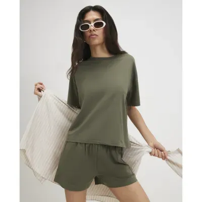 Khaki Cotton T-Shirt and Shorts Set
