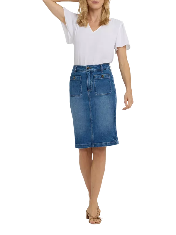NYDJ High Rise Rounded Pocket Denim Skirt, Wild River
