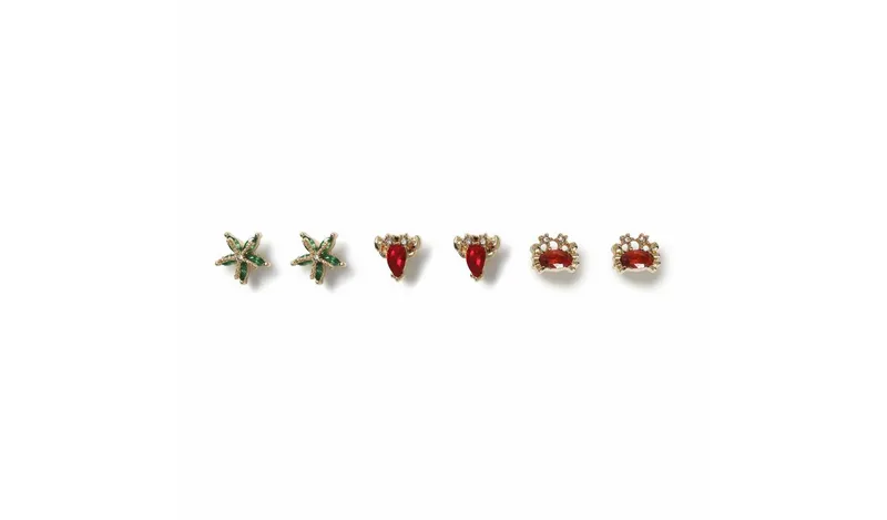 Freedom Yellow Gold Ocean Themed Stud Earrings - Set of 3