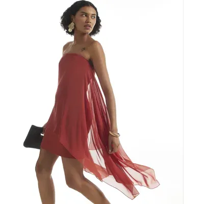 Brown Bandeau Mini Dress