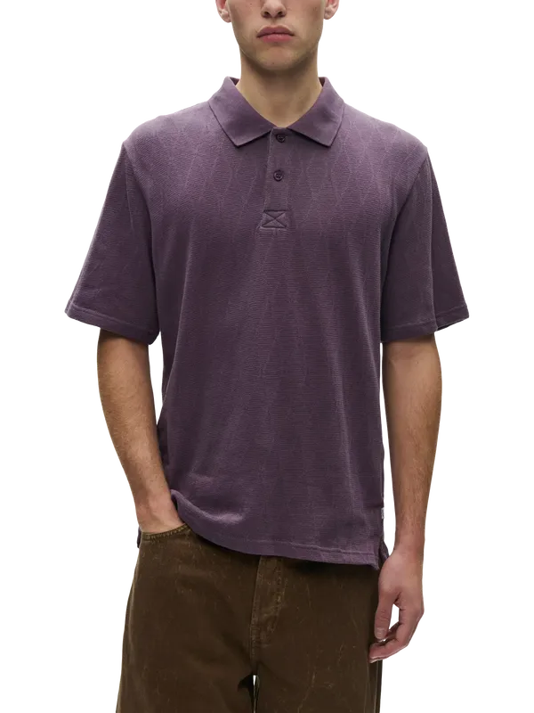 WOOD WOOD Cotton Regular Fit Short Sleeve Knitted Polo Shirt, Vintage Violet