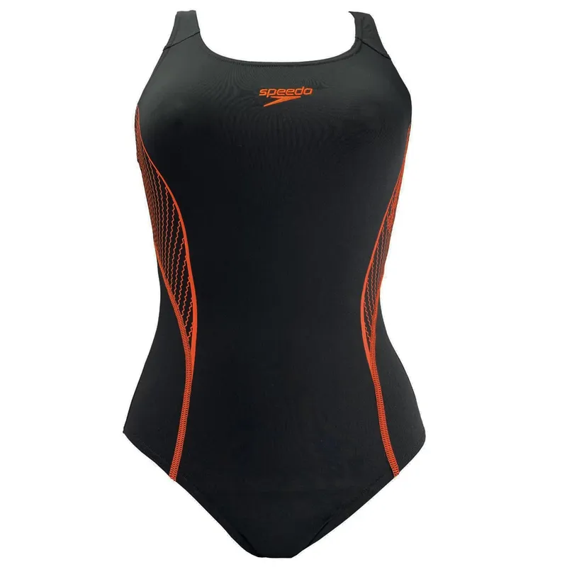 SPEEDO Speedo Placement Womens Black/Orange Swimming Costume