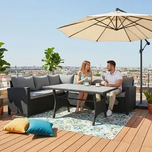 BIRCHTREE Patio Rattan Furniture Set 5 Seater L-Shaped Corner Sofa RFS13 - Black