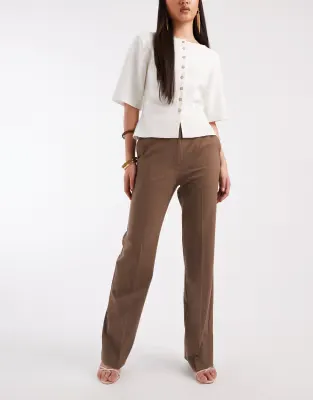 tailored relaxed straight leg trousers in dark taupe