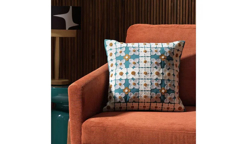 Habitat x Scion Scandi Prairie Cushion - Teal - 43x43cm
