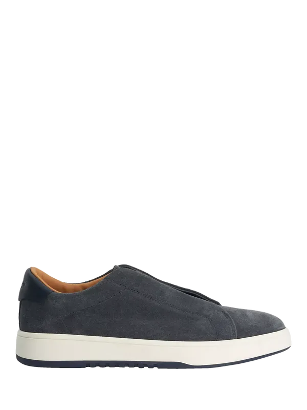Dune London Wide Fit Troys Suede Laceless Cupsole Trainers, Navy