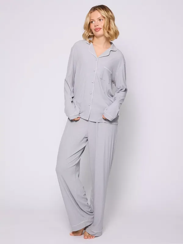 Loungeable Ribbed Traditional Long Pyjama Set