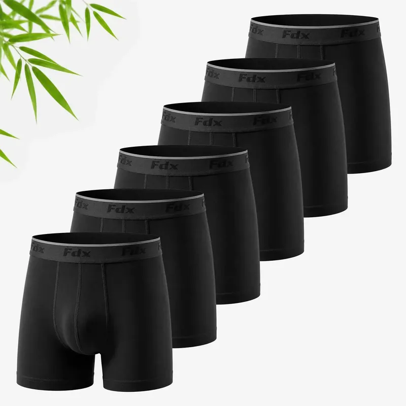 FDX Men's Bamboo Boxer Shorts Pack of 6 Breathable Moisture Wicking Soft Underwear