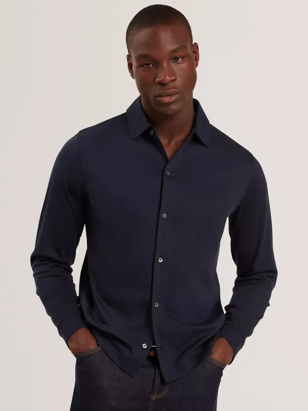 Ted Baker Quillon Long Sleeve Cotton Polo Shirt, Navy