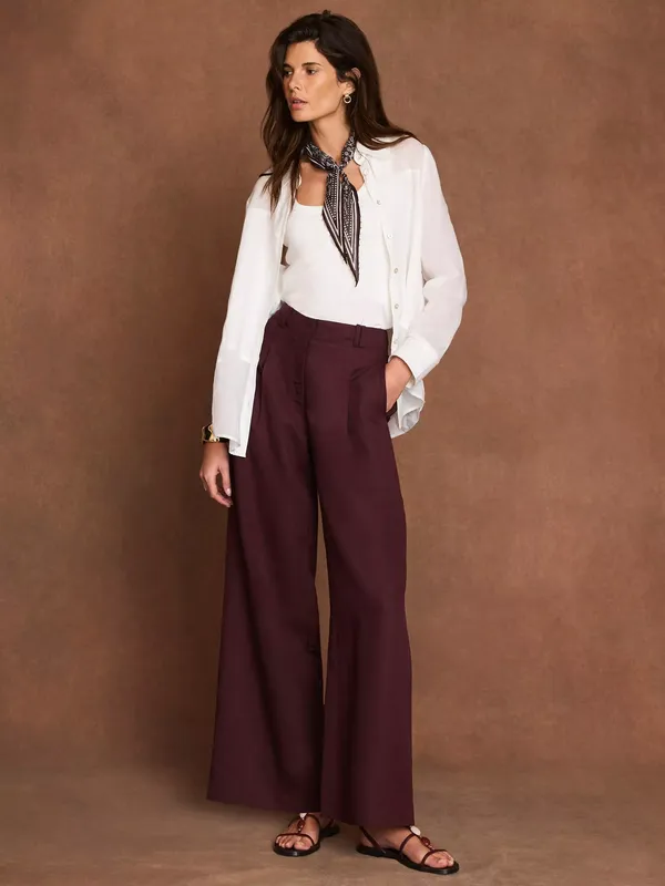 Mint Velvet Linen Blend Wide Leg Trousers, Red Burgundy