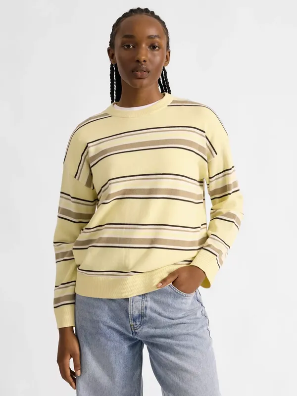 Albaray Crew Neck Stripe Jumper, Lemon/Multi