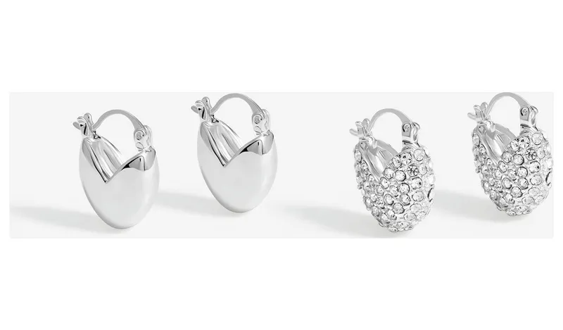 Lipsy Silver Crystal Puffed Heart Huggie Hoop Earrings Set