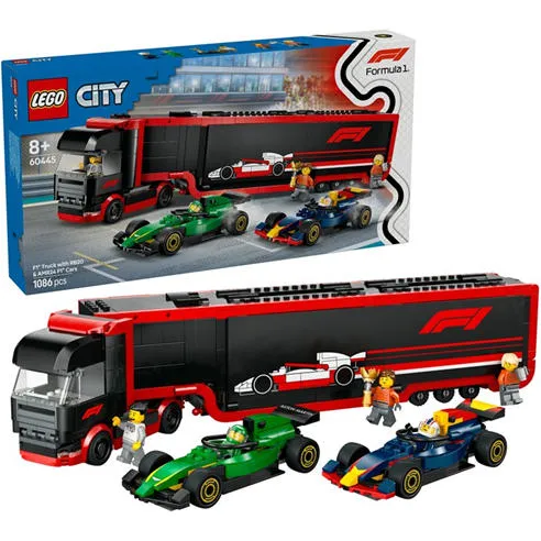 LEGO City F1 Truck with RB20 & AMR24 F1 Cars 60445