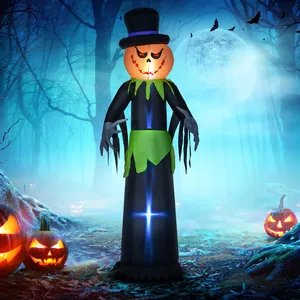 Outsunny 8FT Halloween Inflatable Pumpkin Ghost with LED Display - Black