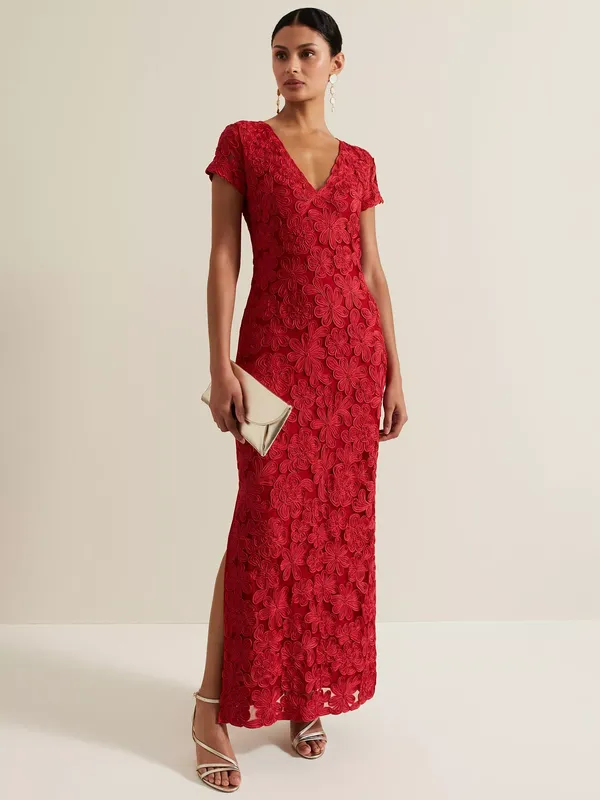 Phase Eight Collection 8 Janice Tapework Lace Dress, Red