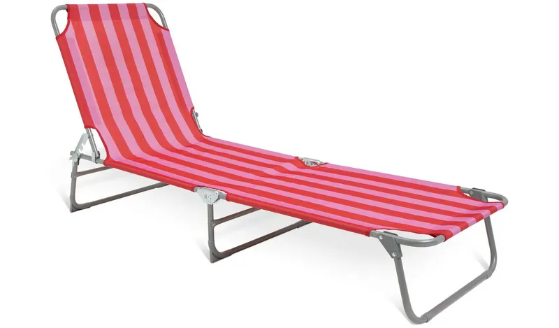 Habitat Folding Metal Sun Lounger- Pink & Red