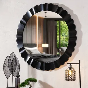 Noir Scalloped Round Mirror - Black