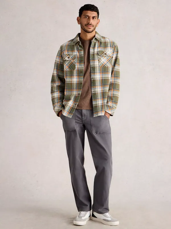 White Stuff Darwen Cotton Check Shirt, Green/Multi