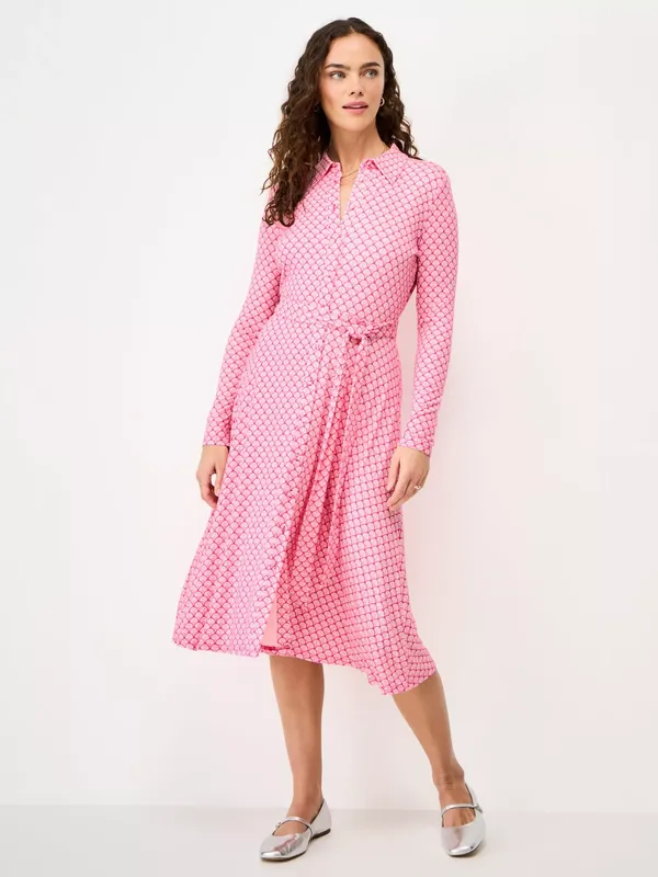 Crew Clothing Emma Jersey Shell Printed Shirt Dress, Raspberry Pink