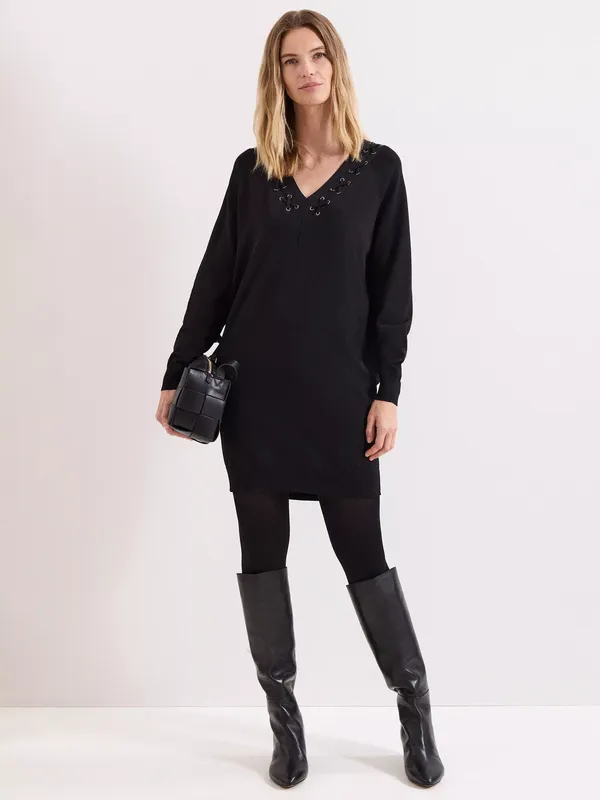 Phase Eight Senita Tie Up Detail Tunic Dress, Black