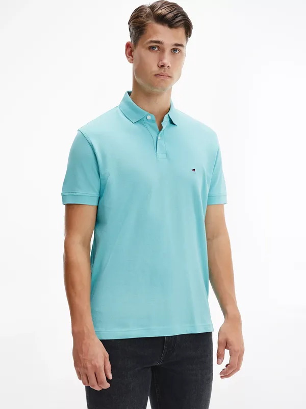 Tommy Hilfiger Cotton Blend Regular Fit Short Sleeve Polo Shirt, Arctic Aqua